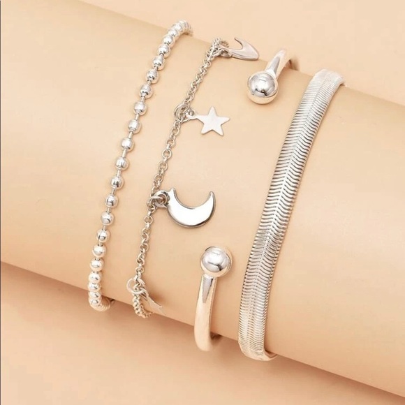 Silver Moon And Star Four Piece Bracelet Set - Picture 2 of 12